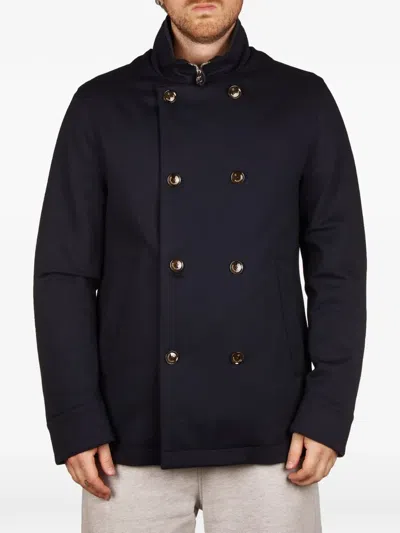 Montecore Double Breasted Dark Blue Coat In Blau