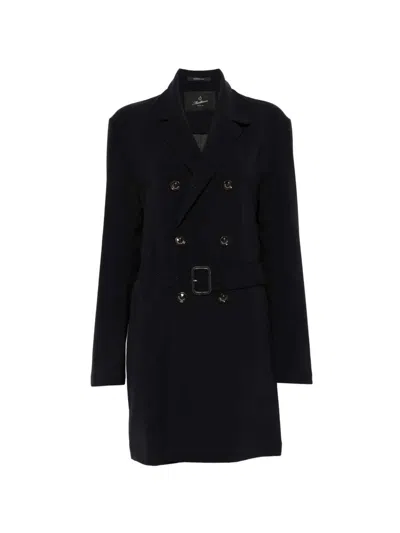 Montecore Double-breasted Coat With Belt In Blue