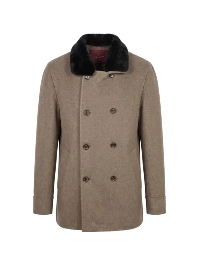 Montecore Double-breasted Faux-fur Collar Coat In Brown
