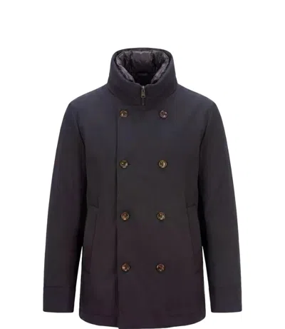 Montecore Double-breasted High Stand Collar Inner Zip Coat In Blue