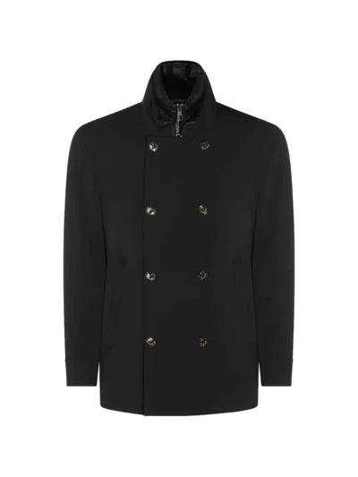 Montecore Double-breasted High-neck Coat In Black