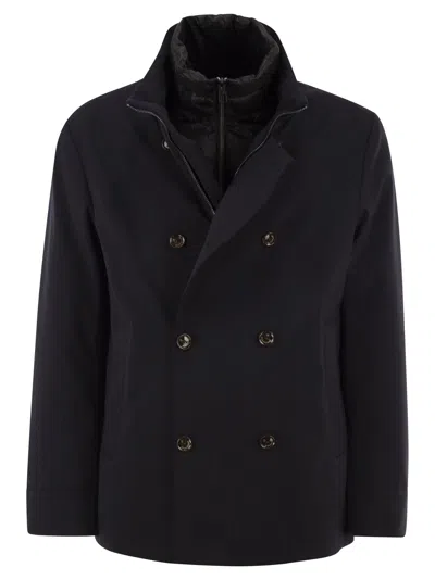 Montecore Double-breasted Technical Fabric Jacket With Detachable Inner Bib In Black