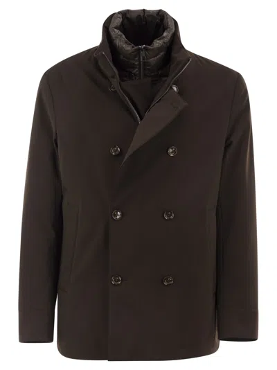 Montecore Double-breasted Technical Fabric Jacket With Detachable Inner Bib In Brown