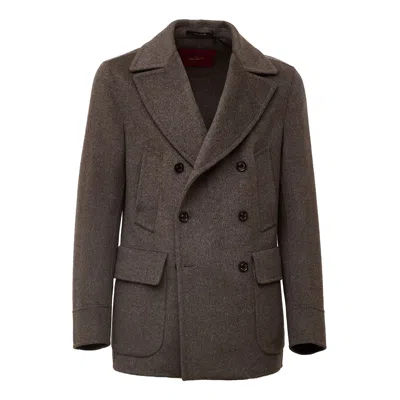 Montecore Double-breasted Wool-cashmere Blend Peacoat In Brown
