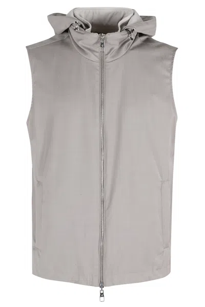 Montecore Ecru Reversible Hooded Zip-buttons Wool Vest In Gray