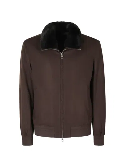 Montecore Faux-fur Collar Bomber Jacket In Brown