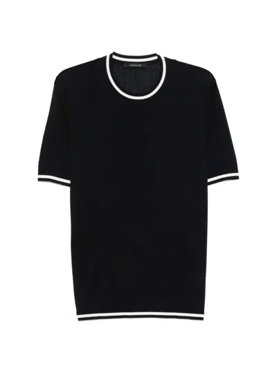 Montecore Fine-knit T-shirt With Contrasting Trim In Blue