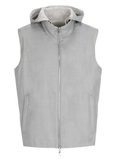 Montecore Grey Wool Reversible Hooded Jacket In White