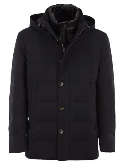 Montecore Hooded Down Jacket With Detachable Inner Bib In Black
