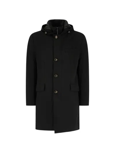Montecore Hooded Single-breasted Coat In Black