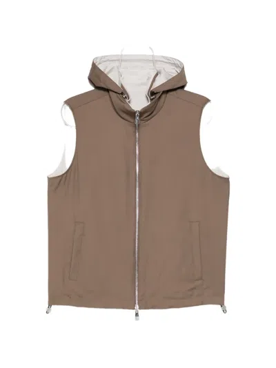 Montecore Hooded Zip Gilet In Brown