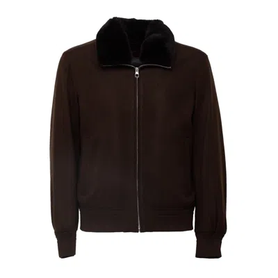 Montecore Lightweight Down-padded Wool Jacket With Removable Fur Collar In Brown