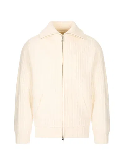 Montecore Ribbed-knit Zip-up Cardigan In 뉴트럴
