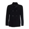 Montecore Stretch Fabric Double-breasted Jacket With Stand-up Collar In Black