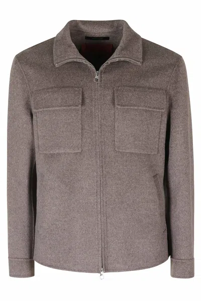 Montecore Taupe Short Flap Pockets Boiled Wool Jacket In Brown