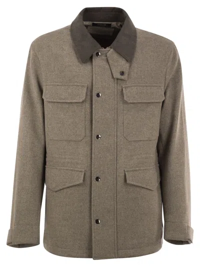 Montecore Virgin Wool Field Jacket With Alcantara Details In Brown