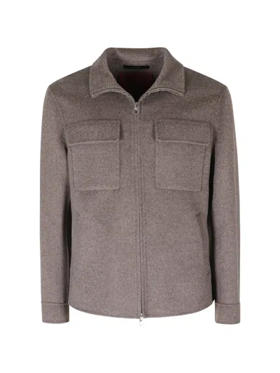 Montecore Zip-up Flap-pocket Shirt Jacket In Brown