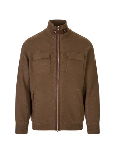Montecore Zip-up High-neck Cardigan In Brown