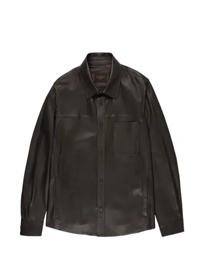 Montedoro Buttoned Leather Overshirt In Black