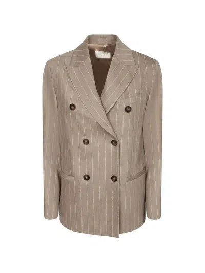 Montedoro Double-breasted Pinstripe Blazer In Brown