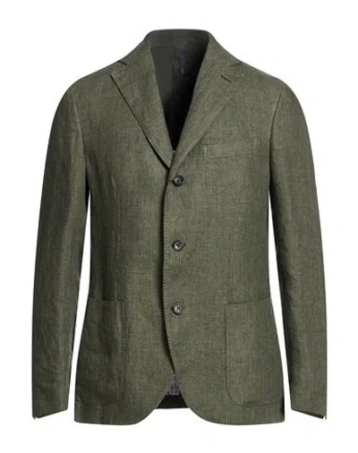 Montedoro Man Blazer Military Green Size 44 Linen In Gray