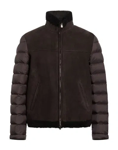 Montedoro Man Puffer Dark Brown Size 40 Lambskin, Polyester