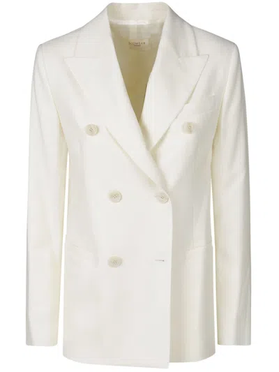 MONTEDORO WHITE DOUBLE-BREASTED STRUCTURED TAILORED WOOL BLAZER