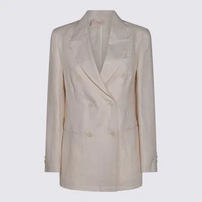 Montedoro White Linen Casual Jacket In Neutral