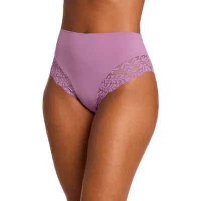 Montelle Intimates Berry Garden Lace Trim High Cut Briefs In Berry Glaze