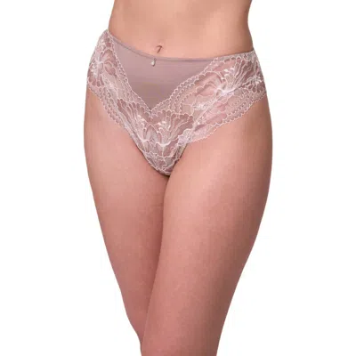 Montelle Intimates Floral Lace & Microfiber Thong In Neutral