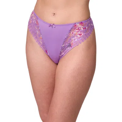 Montelle Intimates Lace & Microfiber Thong In Purple