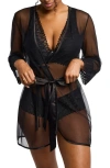 MONTELLE INTIMATES LACY LACE TRIM MESH ROBE