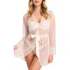 Montelle Intimates Lacy Lace Trim Mesh Robe In Chantilly