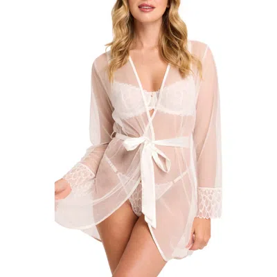 Montelle Intimates Lacy Lace Trim Mesh Robe In Chantilly