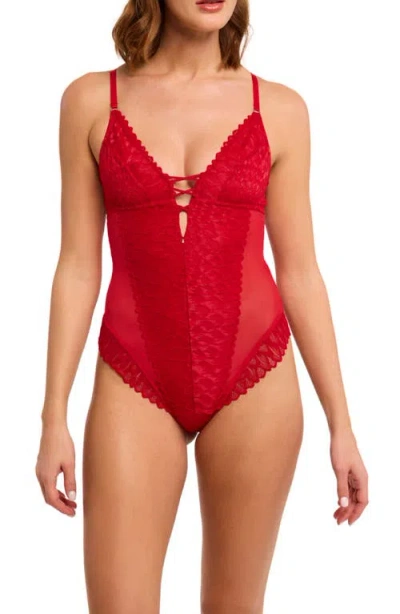 Montelle Intimates Lacy Teddy In Red