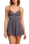 Montelle Intimates Nights Out Metallic Bust Support Chemise & Panties Set In Gray