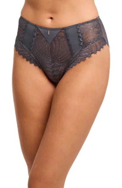 Montelle Intimates Nights Out Metallic Eyelash Lace High Waist Briefs In Blue