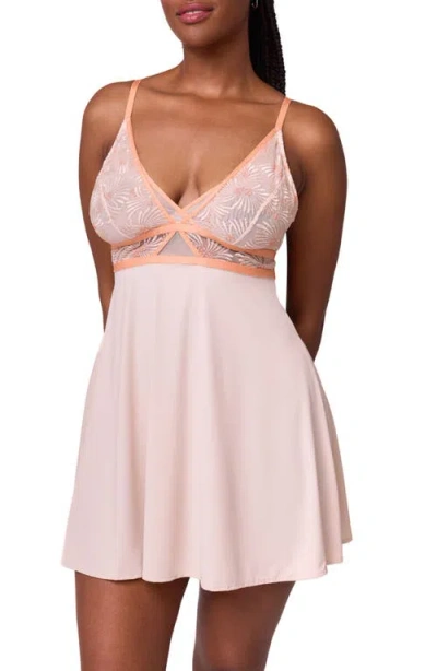 Montelle Intimates Tangerine Dream Embroidered Sheer Mesh & Microfiber Chemise & G-string Set In Purple