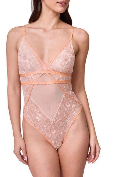 Montelle Intimates Tangerine Dream Embroidered Sheer Mesh Teddy In Purple