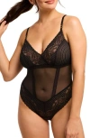 Montelle Intimates Tempatation Lace & Mesh High Cut Teddy In Multi