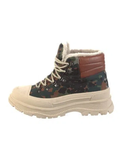 Pre-owned Montelliana Canvas Camouflage Print Hiking Boots In Green