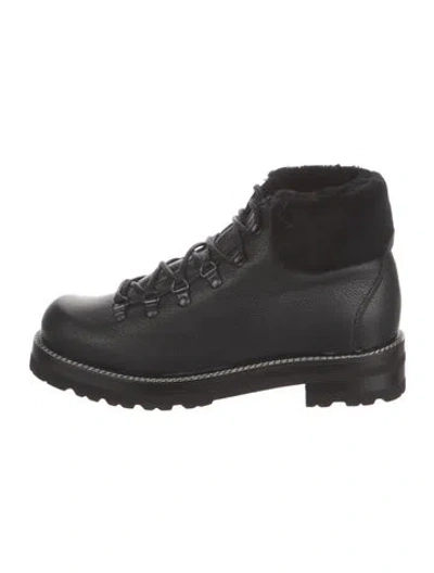 Pre-owned Montelliana Leather Faux Fur Trim Hiking Boots In Black