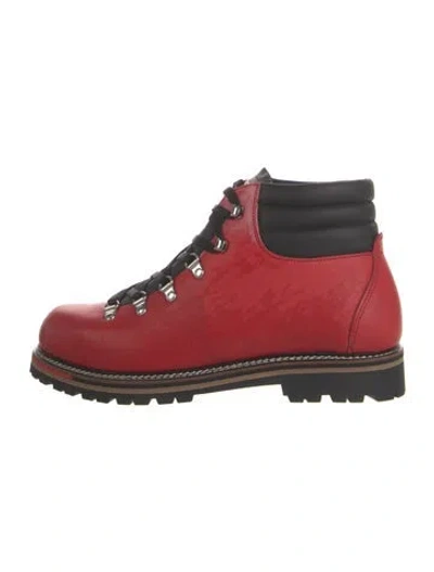 Pre-owned Montelliana Leather Printed Combat Boots In Red