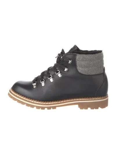 Pre-owned Montelliana Leather Tweed Pattern Hiking Boots In Blue/neutrals/red