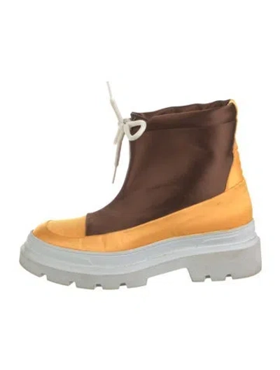 Pre-owned Montelliana Neoprene Colorblock Pattern Boots In Brown/gold/white