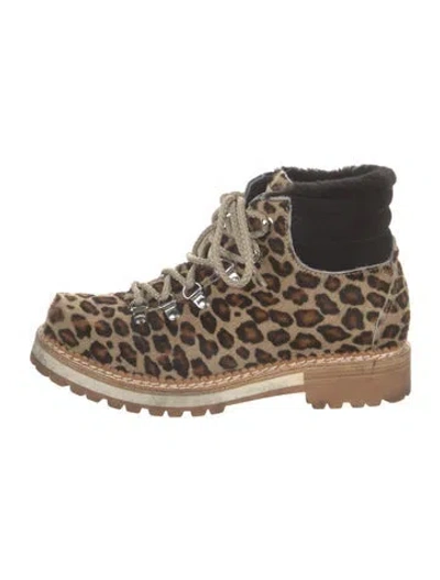 Pre-owned Montelliana Ponyhair Animal Print Combat Boots In Brown
