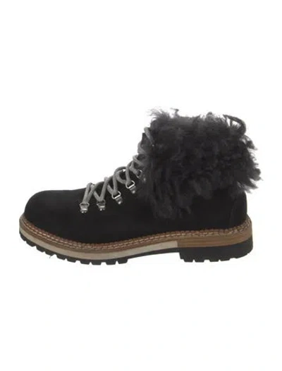 Pre-owned Montelliana Suede Colorblock Pattern Combat Boots In Black