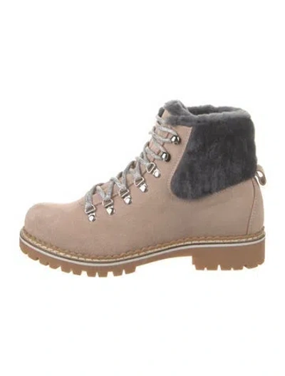 Pre-owned Montelliana Suede Colorblock Pattern Combat Boots In Neutral
