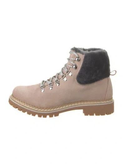 Pre-owned Montelliana Suede Colorblock Pattern Combat Boots In Neutral