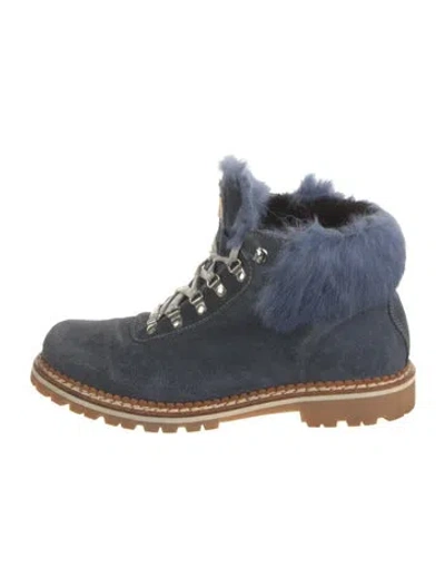 Pre-owned Montelliana Suede Colorblock Pattern Lace-up Boots In Blue